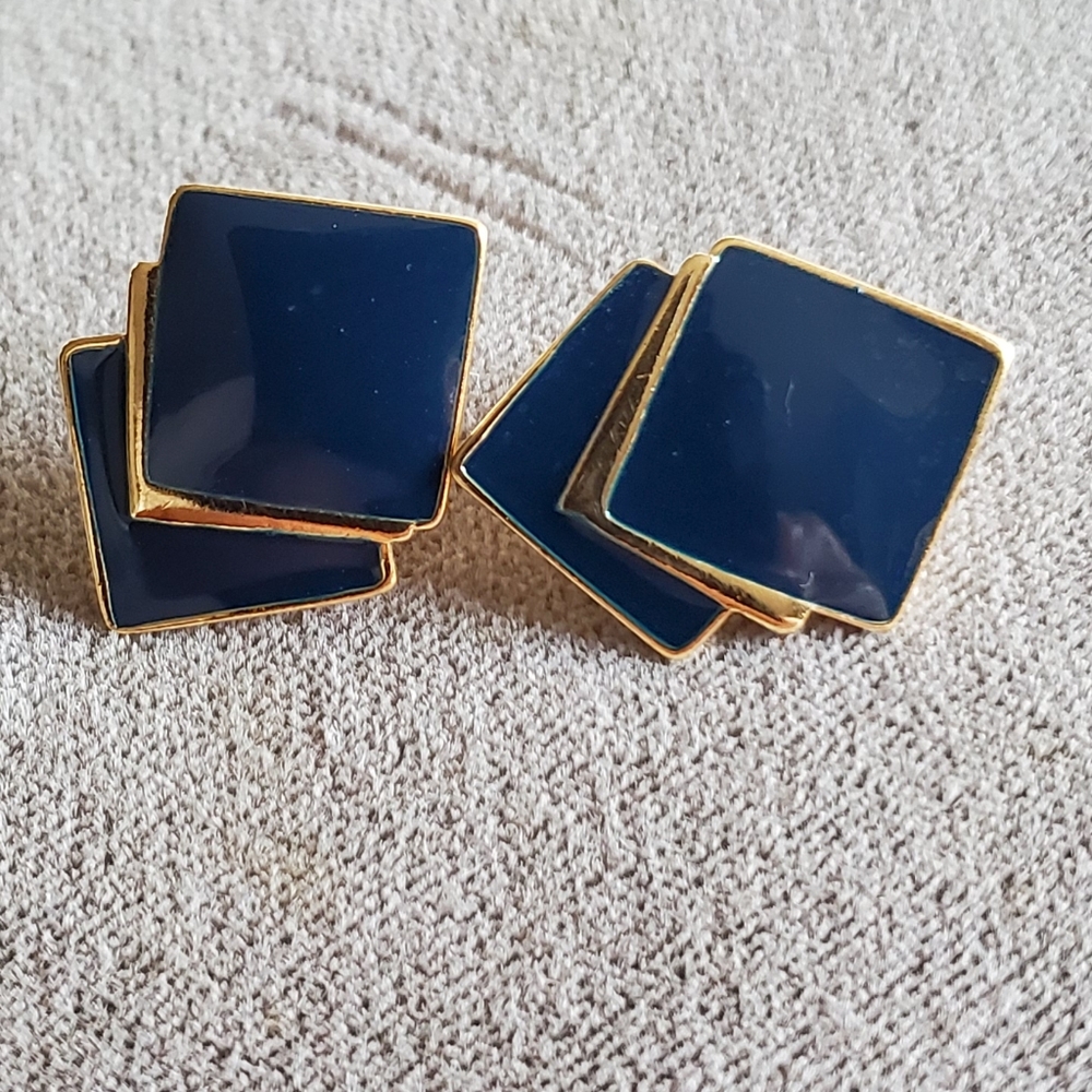 Trifari Vintage Blue Squares Earrings